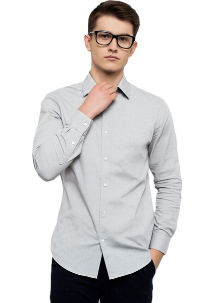 Gri Comfort Fit Uzun Kollu Erkek Gömlek