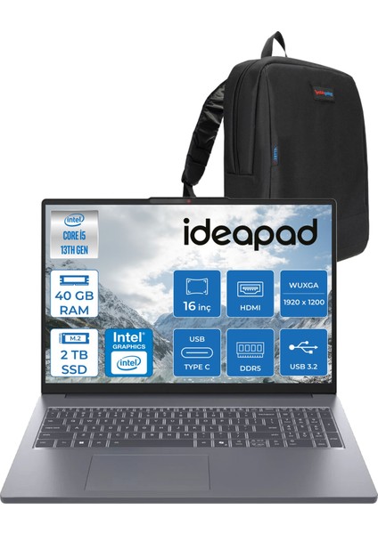 Ideapad Slim 3 16IRH10 Intel Core I5 13420H 40GB 1tb SSD + 1tb SSD Freedos 16" Wuxga (1920X1200) IPS 300NITS Taşınabilir Bilgisayar 83K2001UTRF09 + Zetta Çanta