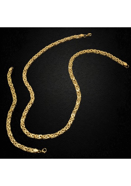 Çelik Takı Seti Bileklik Kolye Kral Zincir Model 0.5 mm 22-55 cm Bizans Bağlantı Altın Sarısı Gold fırsatları