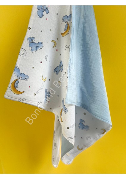 Çok Amaçlı Tavşan Desenli Müslin Bebek Örtü & Battaniye %100 Pamuk Oeko-Teks Sertifikalı 75X75 cm