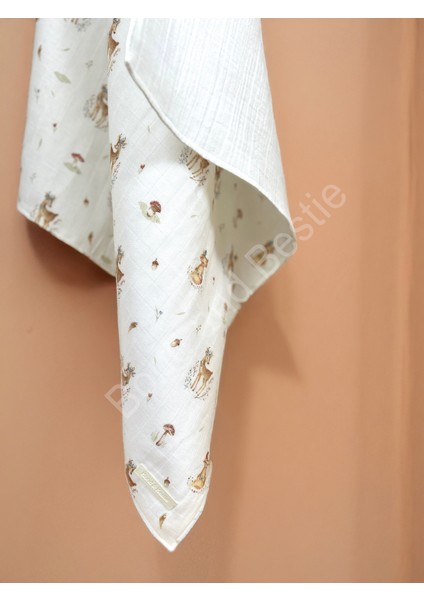 Çok Amaçlı Ceylan Desenli Müslin Bebek Örtü & Battaniye %100 Pamuk Oeko-Teks Sertifikalı 75X75 cm