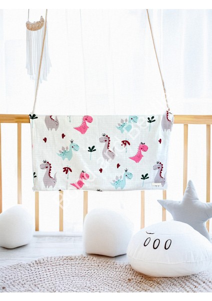 Çok Amaçlı Dinazor Desenli Müslin Bebek Örtü & Battaniye %100 Pamuk Oeko-Teks Sertifikalı 75X75 cm