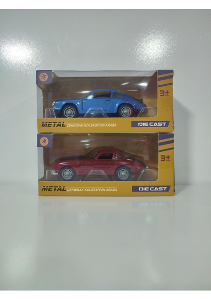Nostalji 12 cm Çek Bırak Mavi Porsche ve Kırmızı Musteng 2 Li Set