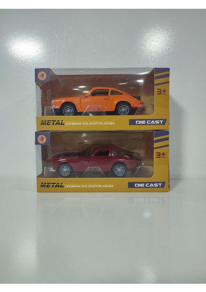 Nostalji 12 cm Çek Bırak Turuncu Porsche ve Kırmızı Musteng 2 Li Set