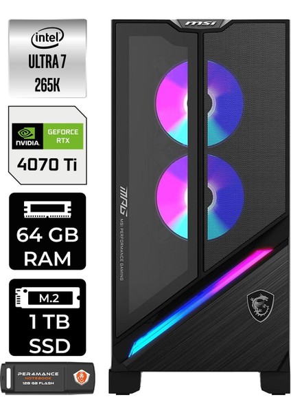 Msı Mpg Infınıte X3 Aı Intel Core Ultra 7 265K 64GB 1tb SSD RTX4070TI/16GB W11H Masaüstü Bilgisayar & Per4 USB Bellek 2NUF701SEUP333