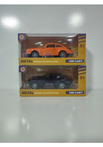 Nostalji 12 cm Çek Bırak Turuncu Porsche ve Siyah Musteng 2 Li Set