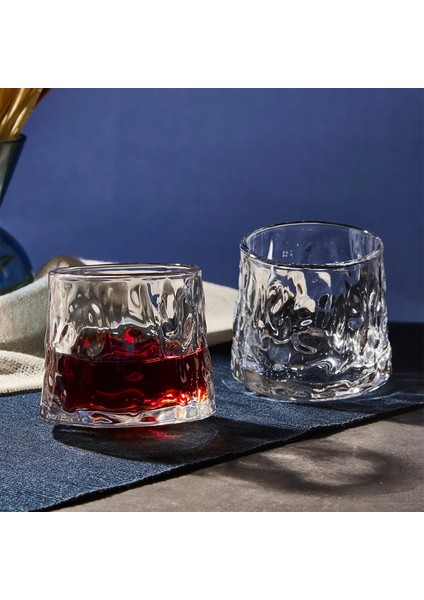 16371 Greta Şeffaf 2'li 360 Derece Dönerli Cam Viski Meşrubat Bardağı 160 ml