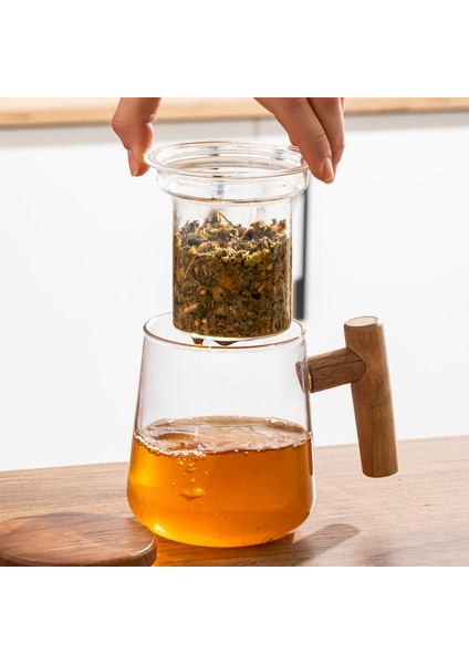 17564 Herby Borosilikat Cam Süzgeçli Kupa Bitki Çayı Demliği 500 ml