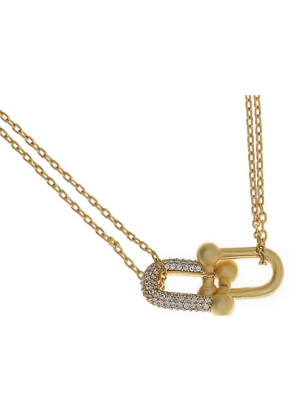 Kadın Iç Içe Geçmeli Taş Detay Çelik Kolye