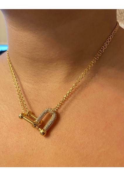 Kadın Iç Içe Geçmeli Taş Detay Çelik Kolye fiyatları