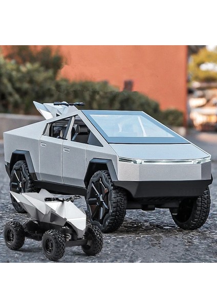 1:24 Teslas Cybertruck Pickup Alaşım Araba Modeli Dietruck Metal Oyuncak Off-Road Araçlar Kamyon Modeli Simülasyon Ses Işık Çocuk Hediyeler (Yurt Dışından) fiyatları