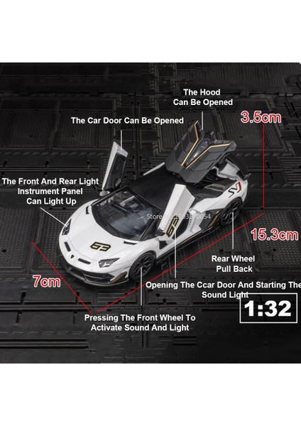 1:32 Lambo Aventador SVJ63 Spor Araba Model Oyuncaklar Döküm Alaşım Kapılar Açık Ses Işığı Çocuk Oyuncak Minyatür Araçlar Hediyeler (Yurt Dışından) fırsatları