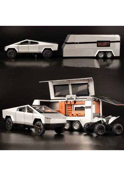 1/32 Tesla Cybertruck Pikap Alaşım Araba Modeli Döküm Off-Road Araçlar Kamyon Araba Modeli Ses Işığı Çocuk Oyuncakları Bavul ile Hediye (Yurt Dışından)