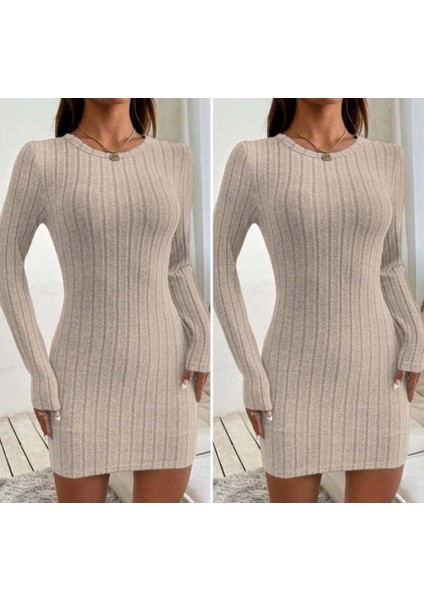 Kadın Uzun Kollu Bisiklet Yaka Şardonlu Kalın Fitilli Kaşkorse Mini Boy Elbise modelleri