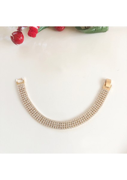 Paslanmaz Çelik Zirkon Taşlı 4 Şeritli Su Yolu Çelik Zincir Bileklik