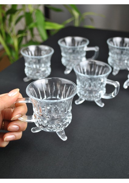 Ayaklı Cam Kulplu Çay Bardağı ve Türk Kahvesi Fincanı Espresso Bardak