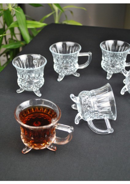 Ayaklı Cam Kulplu Çay Bardağı ve Türk Kahvesi Fincanı Espresso Bardak