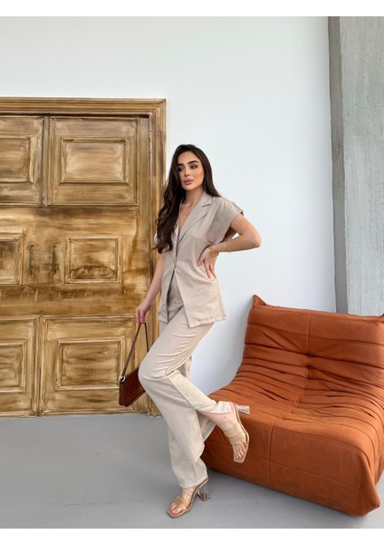 Kadın Bej Yarasa Kollu Ceketli Pantolon Ikili Takım fiyatları