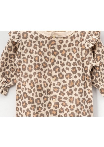 Viki Leopar Desenli Şapkalı Bebek Tulum Set