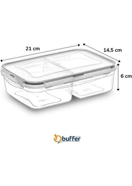 ® 2 Bölmeli Sızdırmaz Contalı Kilitli Kapaklı 1 Litre Erzak Saklama Kabı -LC505