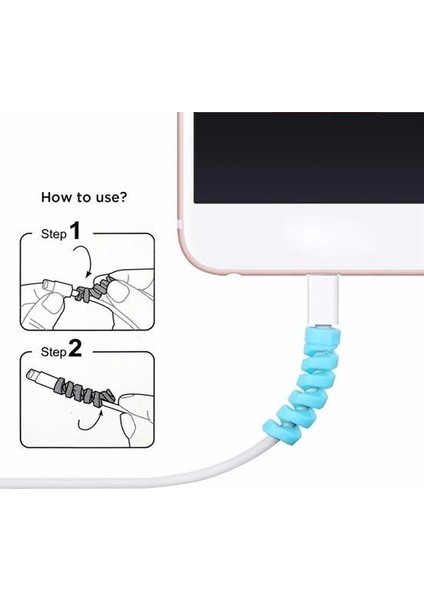 ® 4lü Apple, Android Şaj Kablosu Koruyucu Silikon Spiral Yay Aparat