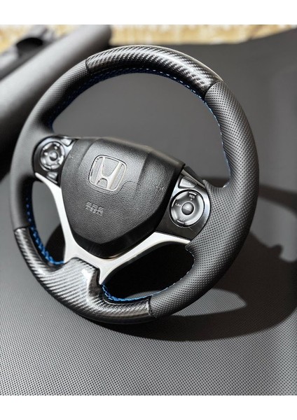 Honda Civic Fb7 Araca Özel Direksiyon Kılıfı (Kristal Karbon Soft Nokta Mavi Ipli) fiyatları