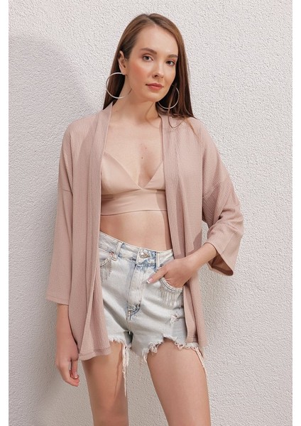 5862 Örme Kimono - Bej