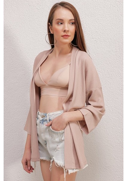 5862 Örme Kimono - Bej fırsatları