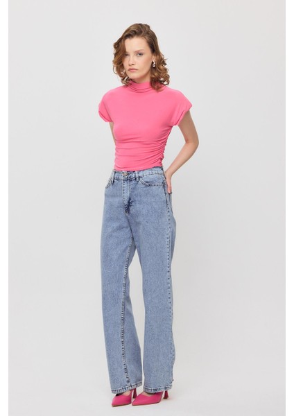 13185 Vatkalı Drapeli Kısa Kollu Bluz Pembe modelleri