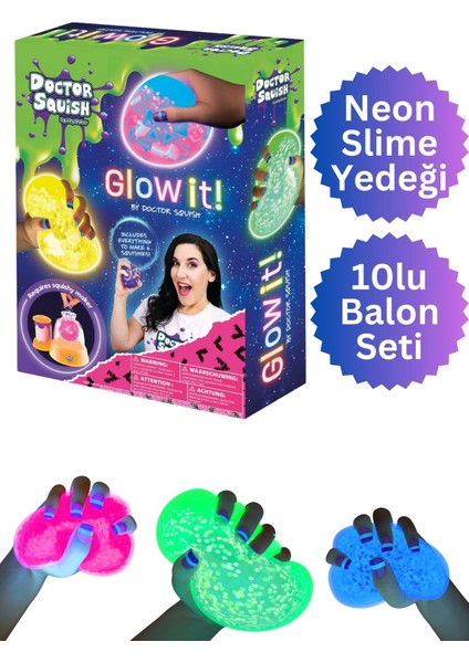 Doctor Squish Neon Renkli Slime Yedeği Paketi 10LU Balon Seti