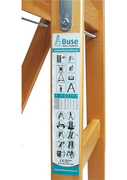 Buse Ahşap Merdiven 5+5 Çift Çıkışlı Geniş Basamaklı A Tipi Ahşap Merdiven 170 cm