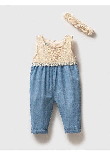 Lima Kız Bebek Dantel Roba Detaylı Denim Tulum Set