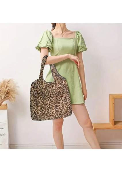 Leopar Desenli Katlanabilir polyester bez Alışveriş , Plaj Çantası modelleri