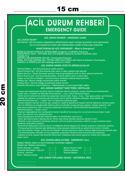 Metal Acil Durum Rehberi 15 cm x 20 cm Uyarı Levhası Yönlendirme Tabelası