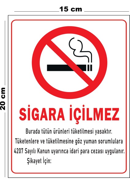 Metal Sigara İçilmez 15 cm x 20 cm Uyarı Levhası Yönlendirme Tabelası