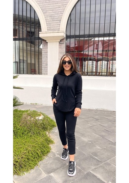 Kadın Uzun Kollu Şardonlu Kaşkorse Kapşonlu Ikili Takım modelleri