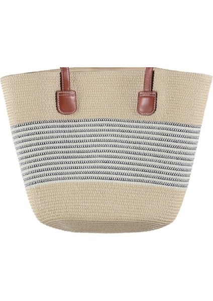 Modern Tasarım Kadın Hasır Çanta Plaj Çanta Rattan Çanta Çizgi Desen
