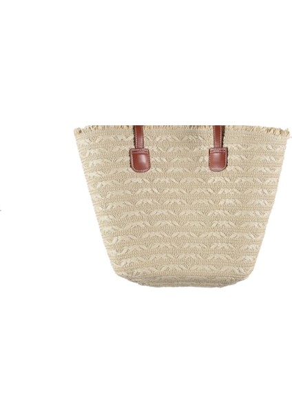 Çizgili Model Hasır Kadın Çanta Plaj Rattan Tarz Çanta