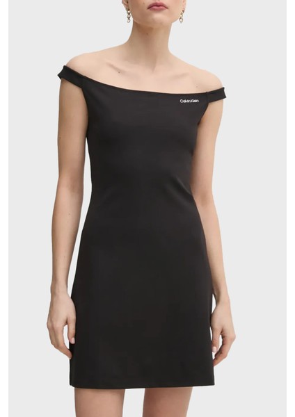 Streç Logolu Slim Fit Kayık Yaka Mini Boy Elbise J20J225541BEH Bayan Elbise J20J225541 Beh