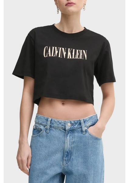 Baskılı Pamuklu Oversize Fit Yuvarlak Yaka Crop T Shirt J20J225578BEH Bayan T Shirt J20J225578 Beh