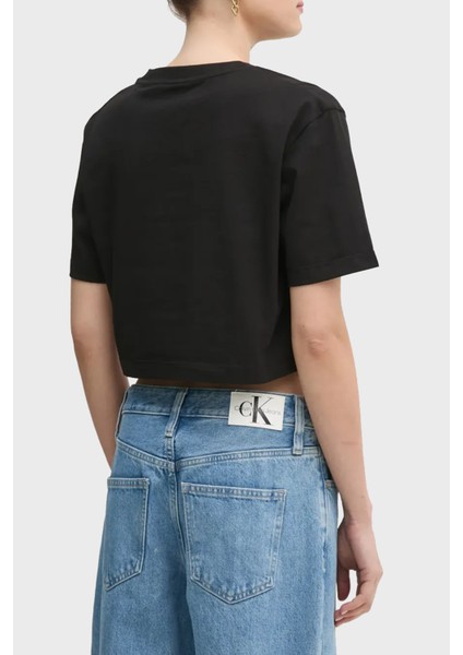 Baskılı Pamuklu Oversize Fit Yuvarlak Yaka Crop T Shirt J20J225578BEH Bayan T Shirt J20J225578 Beh fiyatları