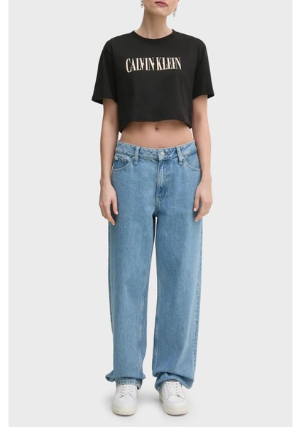 Baskılı Pamuklu Oversize Fit Yuvarlak Yaka Crop T Shirt J20J225578BEH Bayan T Shirt J20J225578 Beh modelleri