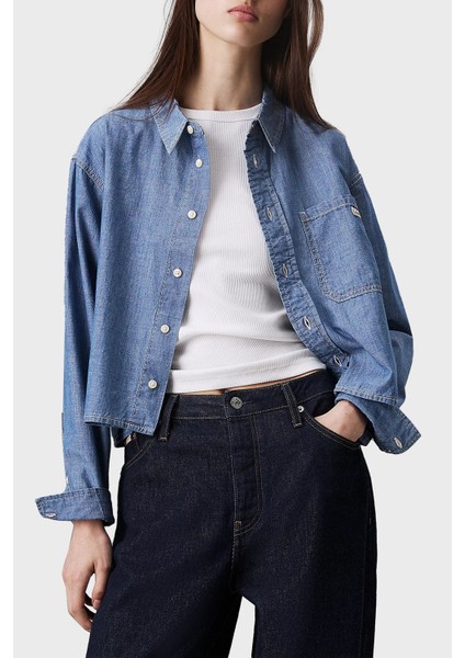 Pamuklu Relaxed Fit Tek Cepli Kısa Gömlek J20J2250111A4 Kadın Gömlek J20J225011 1A4