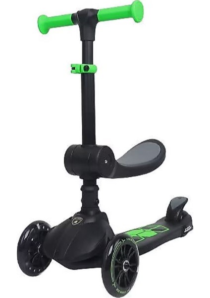 L5 2in1 Yeşil Katlanabilir 3 Tekerlekli Oturaklı Işıklı Çocuk Scooter
