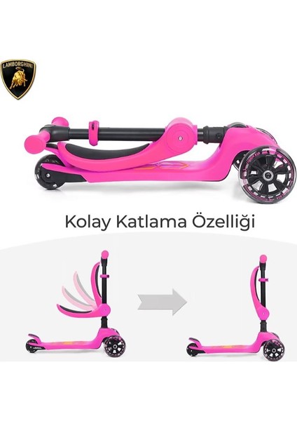 L5 2in1 Yeşil Katlanabilir 3 Tekerlekli Oturaklı Işıklı Çocuk Scooter