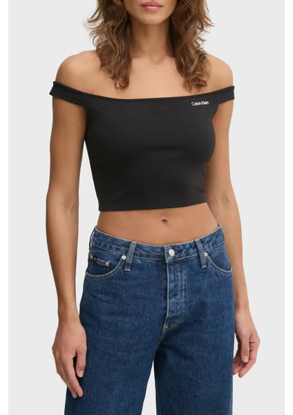 Streç Logolu Slim Fit Kayık Yaka Top J20J225542BEH Bayan Top J20J225542 Beh