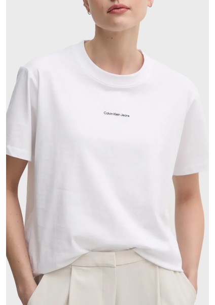 Baskılı Pamuk Comfort Fit Bisiklet Yaka T Shirt J20J225261YAA Bayan T Shirt J20J225261 Yaa