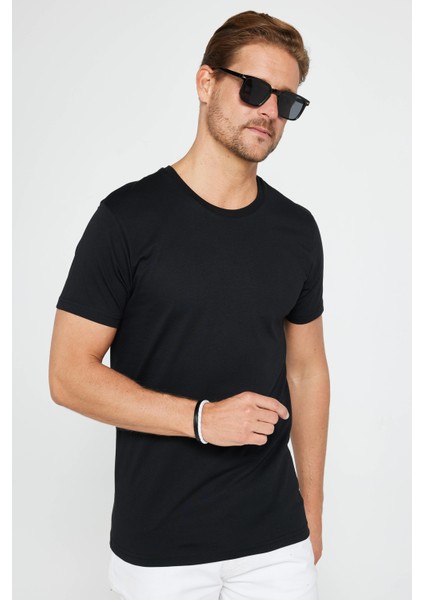 Unisex 5'li Paket Siyah-Beyaz-Lacivert-Vizon-Gri Slim Fit Dar Kesim %100 Pamuk Bisiklet Yaka Tişört fiyatları