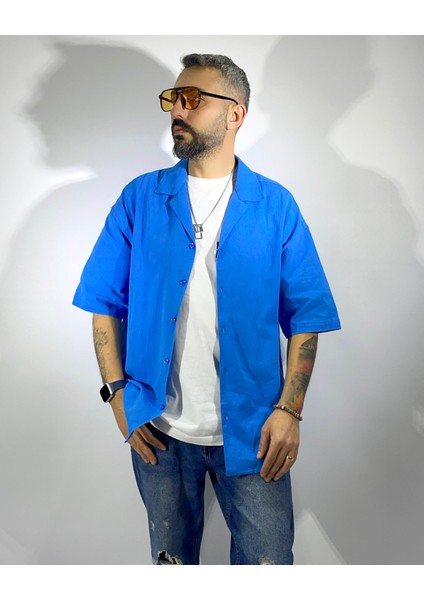 Oversize Keten Kısa Kol Gömlek