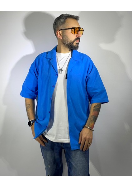 Oversize Keten Kısa Kol Gömlek